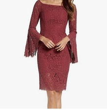 NWT Bardot Solange Corded Lace Sheath Dress Bell Sleeve Burgundy Wine Mauve 4 XS picture