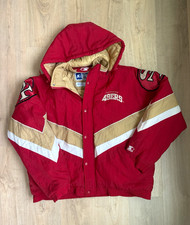 Vintage Starter San Francisco 49ers NFL Football Hooded Jacket XL Red Gold White picture