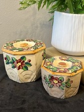 Vintage 1930s Made in Japan Nesting Trinket Boxes Hand Painted Floral Pottery picture
