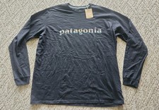NWT New Patagonia Men's 73 Text Logo L/S Responsibili-Tee T-shirt Black XL  picture