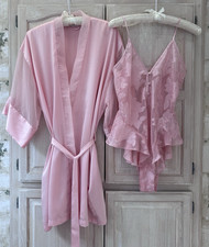 Vintage Victoria's Secret Pink Burnout Teddy Bodysuit & Robe Lingerie Set Small picture