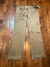 Escada Bronze 100% Silk Satin Tie Side Straight Leg Pants, Size 14 | 44 picture