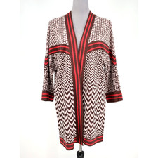 Zozo Sweater Womens Medium Gray Red Brown Open Cardigan Long Sleeve Boho Hipster picture