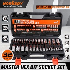 32PC Allen Head Hex Bit Socket High Torque Strengthened CR-V SAE Metric S2 Steel picture