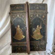 Antique 18th Century India PAINTED WOOD WEDDING SHUTTERS Tabla Sarod BRIDE GROOM picture