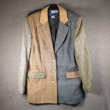 Vintage QPS Wool Blend  Tweed Blazer Women’s 12 (L) Herringbone Patchwork Preppy picture