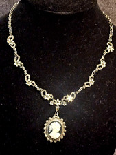 Yochi NY Crystal Rhinestone Flower Necklace & Black White Cameo Drop is 18