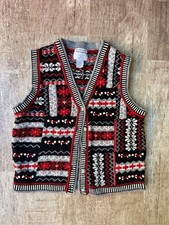 Vintage Christopher & Banks Patchwork Fair Isle Sweater Vest Black Red Grey picture