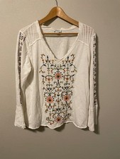 Sundance Top Womens Medium White Embroidered Floral Bell Sleeve Boho Peasant picture