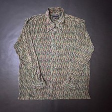 Vtg Pronti Loop Collar Shirt Mens XL Green Ribbed Textured 1990s Disco Flowy picture