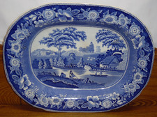Antique Blue Transfer Staffordshire Pearlware Platter - 18 3/8