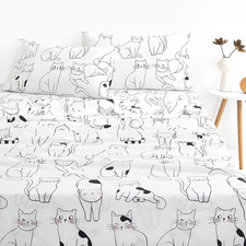 - Cats Bed Sheets, 100% Cotton, 4-Piece Sheet Set, Cute Cat Kitty Kitten Animal picture