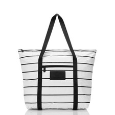 ALOHA Collection Pinstripe Zipper Tote Black White picture