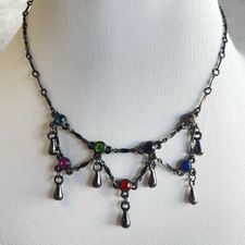 Claire's Vintage Gunmetal Whimsigoth Choker Necklace Multicolor Rhinestone 14” picture