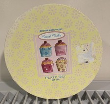 PIER 1 SWEET TOOTH CERAMIC PLATES SET OF 4 WITH BOX picture