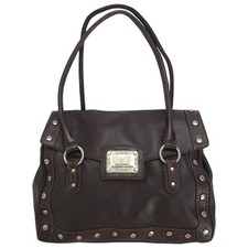 VTG Y2K Dolce & Gabbana D&G Women's Brown Zip Snap Studded Leather Tote Handbag picture