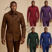 Vintage Men's Suits Safari Jacket Outdoor Hunting Coat Tuxedos Blazer Two Pieces picture