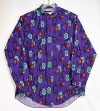Vintage Wrangler Cowboy Cut Aztec Western Shirt Banded Collar Purple 16.5x35 USA picture