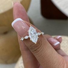 3.2ct IGI E/VVS2 Marquise Lab Created Diamond 14k Yellow Gold Engagement Ring picture