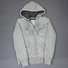 Y2K Aeropostale Gray Sherpa Fur Lined Full Zip Hoodie Men's Size Small picture