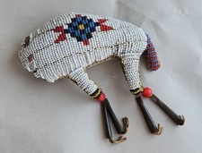 Antique Native American Indian Umbilical Fetish Amulet Beaded Buffalo picture