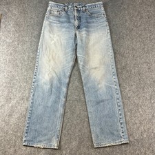 VINTAGE Levi's Mens Jeans Straight 32 30 Light Wash Blue 90s Orange Tab Whiskers picture