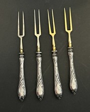 Antique German 800 Silver Meat Forks Wilhelm Binder Ornate Art Nouveau Set of 4 picture