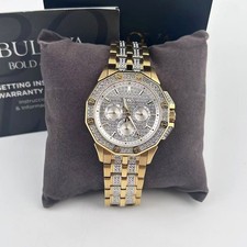Bulova Octava 98C126 White Dial Gold-Tone Stainless Steel Men's Quartz Watch picture