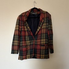 Authentic Vintage Adolfo International Plaid Red And Yellow Blazer Size 10 picture