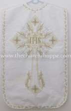 White Roman Chasuble Fiddleback Vestment and  mass set IHS embroidery NEW picture