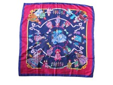 HERMES Paris Carre 90 HELLO DOLLY Dolls Print Blue Pink 100% Silk Scarf picture