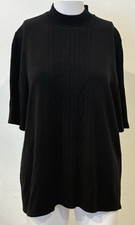 Vintage Koret Mock Neck Cable Knit Sweater Large Black Short Sleeve Career Layer picture