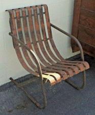 Antique Metal Patio Chair Vintage Orange Old Cantilever Bouncer Lloyd Damage picture