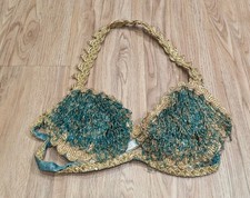 Vintage 50s 60s Homemade Belly Dance Bra Top Burlesque Costume Sequin Tassel picture