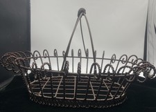 Antique French Country Wirework Heavy Gauge Steel Wire Gathering Basket Metal picture
