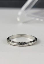 18k White Gold Hand Engraved Wheat Art Deco Ring. Size 6. picture