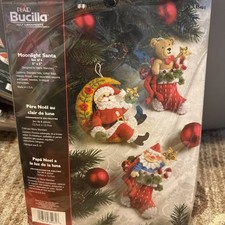 READ Christmas Bucilla 85461 Moonlight Santa Bear Ornaments Kit Rare Htf NOS  picture