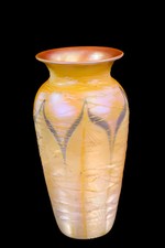 Signed Durand Pulled Feather Threaded Iridescent Vase picture