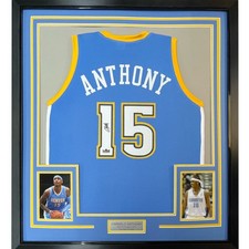 Framed Facsimile Autographed Carmelo Anthony 35x39 Blue Reprint Jersey picture