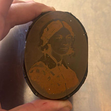 Florence Nightingale Printing Block Antique Copper Wood Base Brown 1937 picture