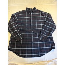 Roundtree & Yorke Mens 2XLT Navy Blue Plaid Easy Care Button Down Shirt Cotton picture