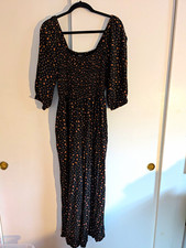 Madewell Lucie Smocked Wide-Leg Floral Jumpsuit w/ Pockets Black Floral Size 10 picture