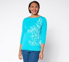 SUNNYLiFE Women's Top Sweater Sz M Read My Tulips Floral Jacquard Blue A679769 picture