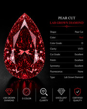 5 Carat Red Pear Cut Lab Grown Diamond Loose Stone D Color VVS1 By N-S GEMS. picture
