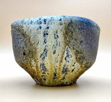 Handmade wheelthrown Art Pottery Ceramic tea Bowl, Blue Gray wood/soda fired picture