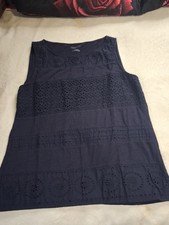 ☆NWOT Talbots~Womens, Navy Blue,%100 Cotton, Boat Neck Tank Size Large picture