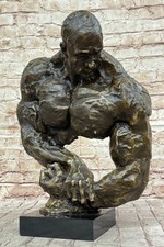BRONZE STATUE--MALE-GAY INTEREST---BODYBUILDER MUSCULAR ART DECO FIGURINE SALE picture