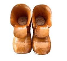 Vintage Hand Carved Wooden Mens Work Boots Pair Miniature Folk Art 5in picture