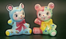 1950's PY Anthropomorphic Colorful Teddy Bears Bows Salt Pepper Shaker Set RARE picture