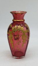 ca.1880’s Bohemian Moser Cranberry Glass Vase With Gold Gilding picture